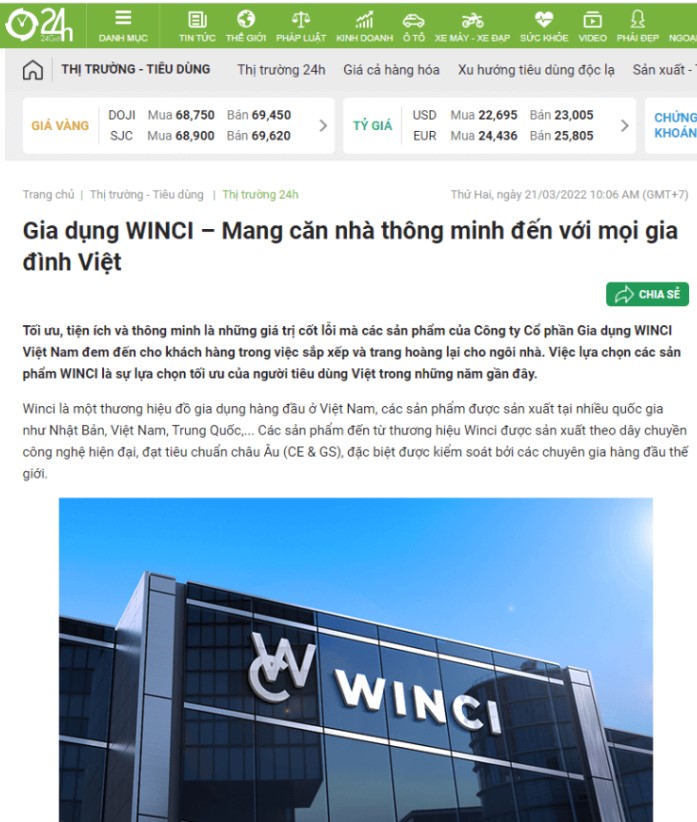 Cùng xem tin tức 24h.com.vn nói gì về đồ Gia dụng Winci