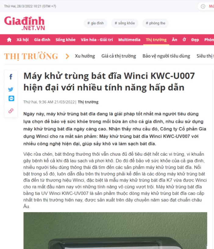 Sản phẩm Máy khử trùng bát đĩa của Winci đang là sự chọn hàng đầu của các gia đình Việt Nam