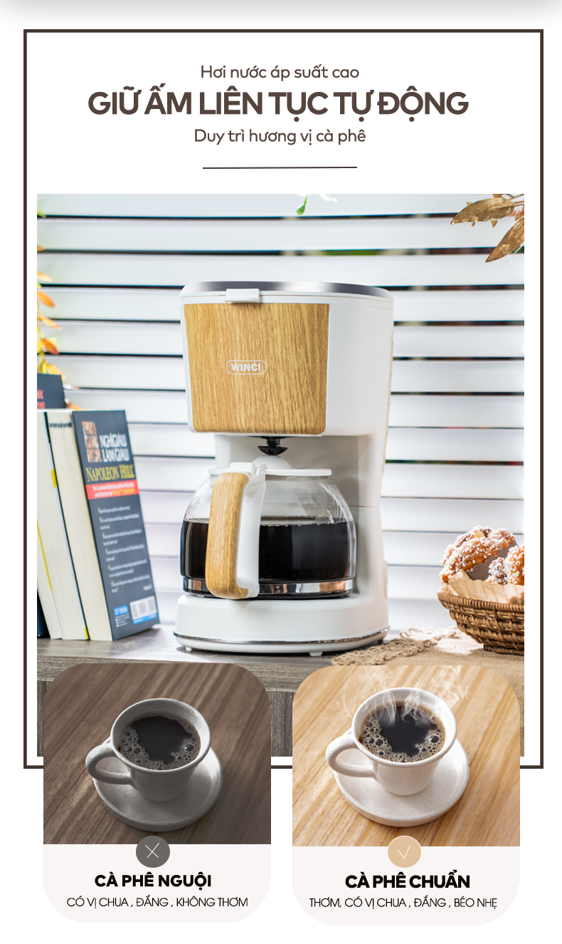 Máy pha cà phê Drip Winci CM1142 có khả năng giữ ấm cà phê liện tục và tự động
