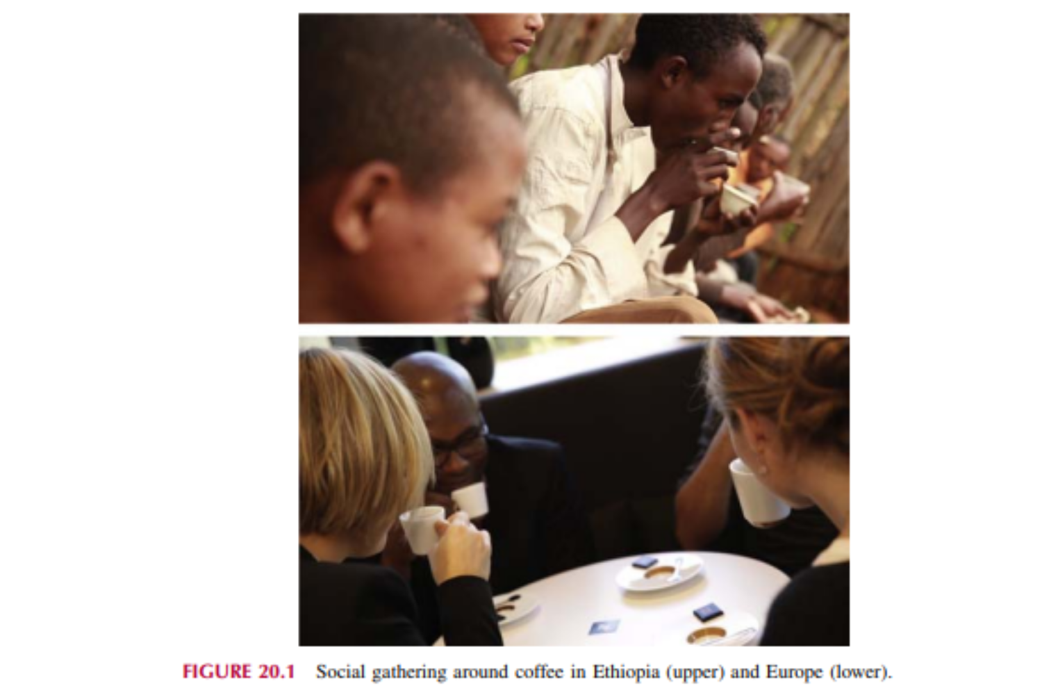 Tụ tập xã hội xung quanh cà phê ở Ethiopia (trên) và Châu Âu (dưới)