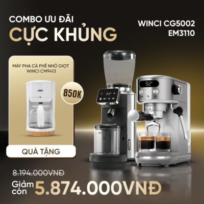 Combo Máy Pha Cà Phê Winci Em3110 Và Máy Xay Cà Phê Winci Cg5002