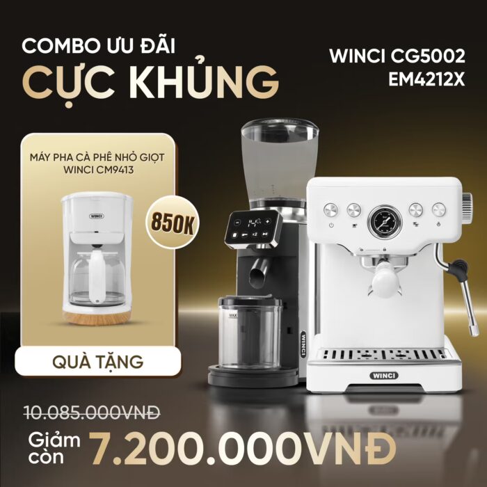 Combo Máy Pha Cà Phê Winci Em4212x Và Máy Xay Cà Phê Winci Cg5002