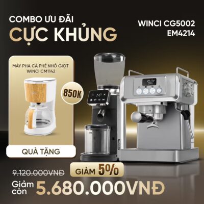 Combo Máy Pha Cà Phê Winci Em4214 Và Máy Xay Cà Phê Winci Cg5002