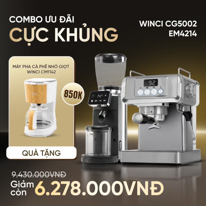 Combo Máy Pha Cà Phê Winci Em4214 Và Máy Xay Cà Phê Winci Cg5002