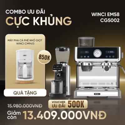 Combo Máy Pha Cà Phê Winci Em58 Và Máy Xay Cà Phê Winci Cg5002