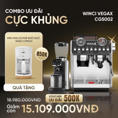 Combo Máy Pha Cà Phê Winci Vegaz Và Máy Xay Cà Phê Winci Cg5002