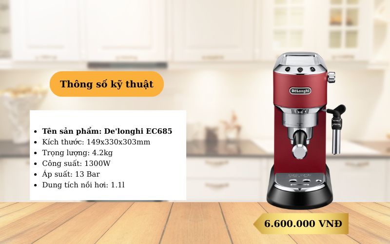 Máy pha cà phê bán tự động tại nhà De'longhi EC685