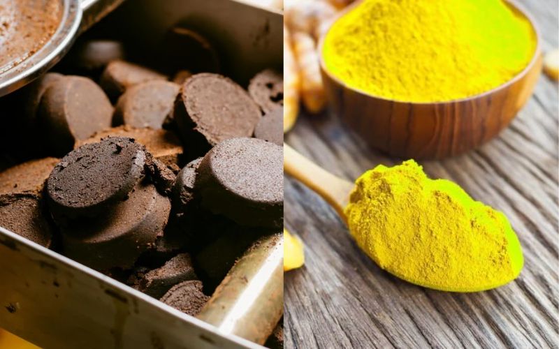 Bã cà phê mix cùng tinh bột nghệ vừa giúp xóa bỏ mụn đầu đen, vừa làm giảm thâm sạm