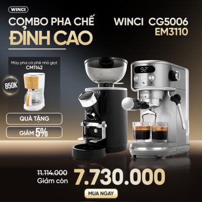Combo Máy Pha Cà Phê Winci Em3110 Và Máy Xay Cà Phê Winci Cg5006