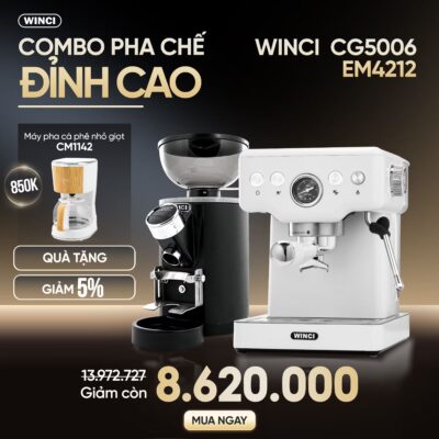 Combo Máy Pha Cà Phê Winci Em4212 Và Máy Xay Cà Phê Winci Cg5006