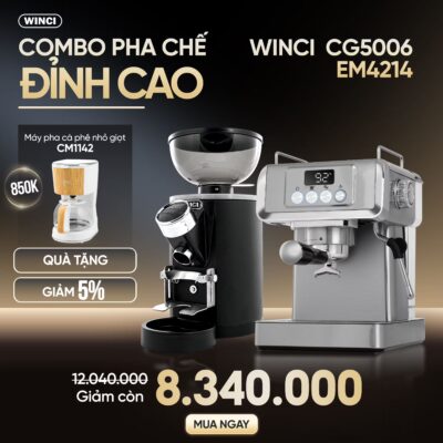 Combo Máy Pha Cà Phê Winci Em4214 Và Máy Xay Cà Phê Winci Cg5006
